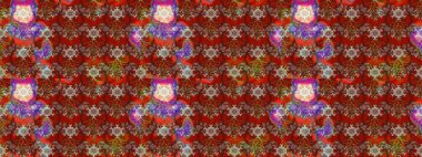 Kumaş desenli papatya çiçeği detayı. Kahverengi ve kırmızı renkte çiçekler.