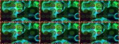 Çiçek arkaplan. Çiçek duvar kâğıdı. Yeşil ve mavi renkli şirin tekstil tarzında. Renkli, pürüzsüz desen. Raster illüstrasyonu.