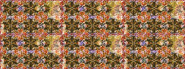 Kahverengi renklerde, altın elementlerle kusursuz desen. Parlak dantel, stilize çiçekler, şal desenli. Hassas altın deseni açın. Raster sanatı. Doğu tarzı arabesk. Kusursuz altın dokular bukleler