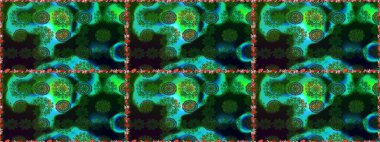 Çiçek arkaplan. Çiçek duvar kâğıdı. Yeşil ve mavi renkli şirin tekstil tarzında. Renkli, pürüzsüz desen. Raster illüstrasyonu.