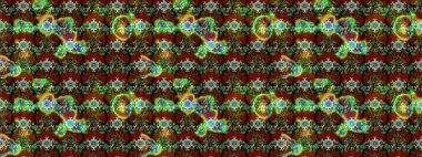 Renkli Bahar Teması eskiz kalıbı. Asya tekstil tarzında. Raster illüstrasyonu. Yeşil renkli çiçekler. Düz Çiçek Elementleri Tasarımı. Çiçek desenini çiz.