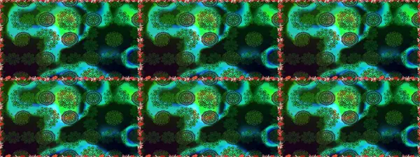 Çiçek arkaplan. Çiçek duvar kâğıdı. Yeşil ve mavi renkli şirin tekstil tarzında. Renkli, pürüzsüz desen. Raster illüstrasyonu.