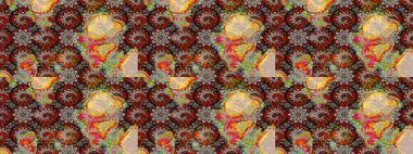 Motley illüstrasyonu. Küçük renkli çiçekler. Küçük çiçekte güzel bir desen. Moda baskıları için zarif bir şablon. Gri ve kahverengi çiçekli bahar çiçekleri.