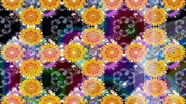 Hediye ambalaj kağıdı, tebrik kartları, posterler ve pankart tasarımı. Sarı renkli çiçekler. Raster düz çiçek çizim deseni.