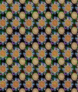 Şirin, zarif çiçekler Raster illüstrasyonu. Yapraklı çizim şekli. Tekstil için figür. Davetiye ve kartpostal tasarımı için dekoratif çiçek unsurları. Poster veya kapak için arkaplan.