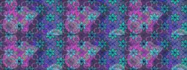 Mor renkler üzerine çiçek desenli çizim, el yapımı papatyalar, papatyalar. Tekrarlayan çiçek arkaplanı, zarif menekşe çiçek duvar kağıdı.