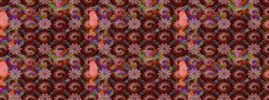 Çiçekli karalama şeklinde Raster çiçek deseni. Kahverengi ve pembe renkli çiçekler. Nazik, sevimli çiçek arkaplanı..