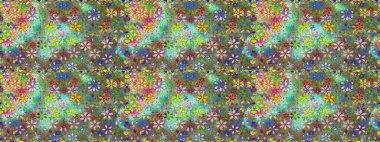 Elle boyanmış suluboya, dikişsiz çiçekler ve bitkiler. Yeşil ve nötr renkte çiçekler.