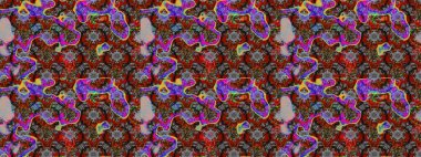 Raster illüstrasyonu. Gri ve kırmızı renklerde bahar çiçekleri. Çiçek ve yapraklı karalama şeklinde Raster çiçek deseni.