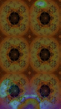 Kahverengi ve yeşil renklerde etnik çiçeklerle süslenmiş zarif bir eskiz şekli. Raster Çiçek İllüstrasyonu güzel tekstil..