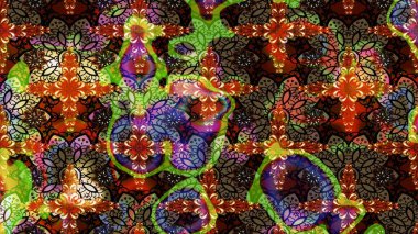 Çiçek desenli çizim. Asya tekstil tarzında. Raster illüstrasyonu. Düz Çiçek Elementleri Tasarımı. Kahverengi ve siyah renkli çiçekler. Renkli Bahar Teması çizim şablonu.