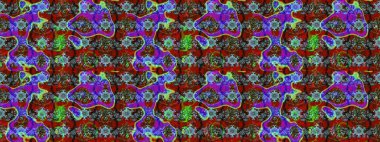 Mavi ve kırmızı renklerde. Raster illüstrasyonu. 3D çiçekler, çizim.