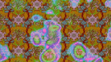 Kahverengi ve yeşil renkli çiçekler. Raster düz çiçek çizim deseni. Tasarım hediye paketi, tebrik kartları, posterler ve afiş tasarımı.