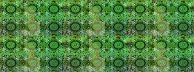 Raster illüstrasyonu. Kusursuz damaske klasik altın desen. Yeşil renkler ve altın elementler üzerinde altın pürüzsüz desen. Tekrarlayan ögelerle soyut arkaplan Raster.