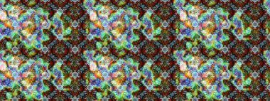 Raster illüstrasyonundaki çiçek desenli çizim. Mavi ve yeşil renkte çiçekler.