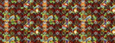 Üzerinde gelincikler ve vadi zambakları olan renkli çiçek desenli nakış deseni. Tekstil tasarımı için kahverengi ve gri renkli geleneksel halk çiçekleri buketi.