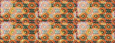 Damask pürüzsüz süsü. Klasik oryantal desen turuncu renklerden üstündür. Geleneksel raster ve altın desen.