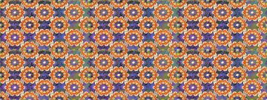 Raster illüstrasyonu. Turuncu renklerde ve altın elementlerle klasik, dikişsiz desen.