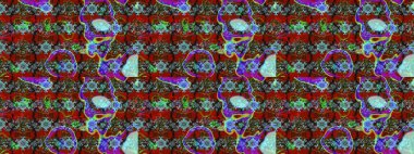 Raster illüstrasyonu. Kırmızı ve kahverengi renklerde. Çiçek buketleriyle klasik tarzda eskiz deseni.