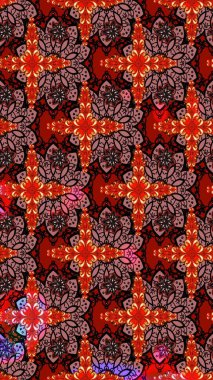 Moda baskıları için zarif bir şablon. Kırmızı ve kahverengi çiçekli bahar çiçekleri. Küçük çiçekte güzel bir desen. Küçük renkli çiçekler. Motley illüstrasyonu.