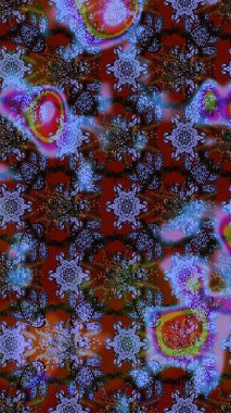 Kabile sanatı boho baskısı, klasik çiçek arkaplanı. Soyut etnik raster çizim kalıbı. Arkaplan dokusu, duvar kağıdı, çiçek teması mavi, kahverengi ve mor renkler.