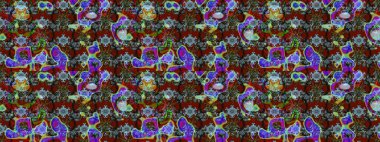 Parlak çiçekli halı deseni kahverengi ve kırmızı renklerde..