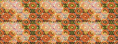 Çiçekli süslemeli, pürüzsüz bir desen. Süslü dantel iz sürücü. Doğu tarzında klasik tasarım öğesi. Duvar kâğıdı için altın süslü bir illüstrasyon. Turuncu renkler üzerine geleneksel Arapça dekor.