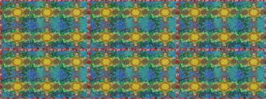 Mavi ve yeşil renkli çiçekler. Hediye ambalaj kağıdı, tebrik kartları, posterler ve pankart tasarımı. Raster düz çiçekleri pürüzsüz desen.