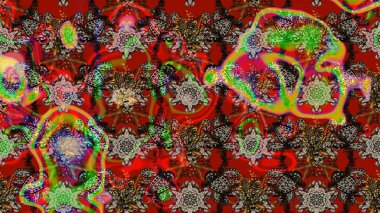 Parmak izi, kumaş, duvar kâğıdı, tekstil için raster dokusu. Nakış desenli çiçek deseni. Renkli grunge renkli ve kahverengi çiçeklerle soyut arkaplanı zenginleştirir.