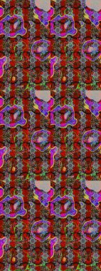 Gri ve kırmızı renkte çiçekler. Raster illüstrasyonu. Çiçek süslemeli çizim deseni.