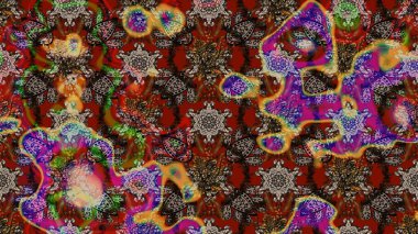 Güzel kumaş deseni. Renkli Bahar Teması eskiz kalıbı. Raster illüstrasyonu. Çiçek desenli çizim. Asya tekstil tarzında. Düz Çiçek Elementleri Tasarımı.