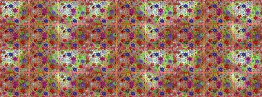 Düz Çiçek Elementleri Tasarımı. Raster illüstrasyonunda kusursuz çiçek deseni. Yeşil ve turuncu renkli çiçekler. Renkli Bahar Teması Kusursuz Arkaplan.