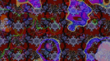 Renkli Bahar Teması eskiz kalıbı. Çiçeksel fantezi tasarımı ve parlak bir arka plan çizimi. Düz Çiçek Elementleri Tasarımı.