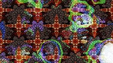 Renkli çiçek desenli çizim. Suluboya tarzında renkler üzerine çiçekler.