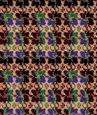 Siyah renklere karalamalar çizilmiş çiçek deseni. Raster illüstrasyonu.