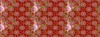 Kusursuz çiçek deseni. Raster illüstrasyonu. Asya tekstil tarzında. Raster illüstrasyonu. Kırmızı ve kahverengi renkte çiçekler.