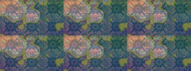 Düz Çiçek Elementleri Tasarım Raster illüstrasyonu. Çiçekli, suluboya desenli kusursuz çiçek deseni. Mavi ve yeşil renkte çiçekler. Renkli Bahar Teması: Kusursuz Arkaplan.