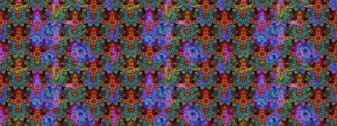 Motley illüstrasyonu. Moda baskıları için zarif bir şablon. Çiçekli bahar çiçekleri. Küçük renkli çiçekler. Küçük çiçekte şirin desenler.