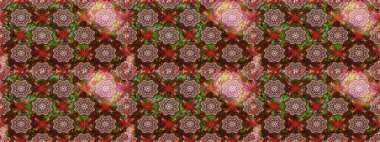 Suluboya, elle çizilmiş. Kusursuz bir arka plan modeli. Kahverengi ve kırmızıda çiçekler. Raster stoku.