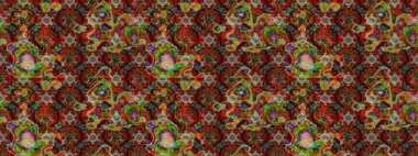 Kahverengi ve kırmızı renkli şirin çiçek desenleri. Raster Modaya uygun kumaş deseni. Renkli Bahar Teması eskiz kalıbı. Düz Çiçek Elementleri Tasarımı.