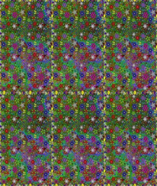 Raster illüstrasyonu. Yeşil ve kahverengi renkli güzel tekstil. Çiçeklerle suluboya desenleri.