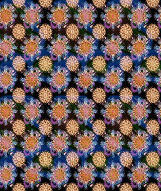 Mavi renklerde. Raster deseni. Soyut çiçek çizim kalıbı arka planı. Küçük çiçekteki sevimli çiçek deseni. Raster illüstrasyonu.