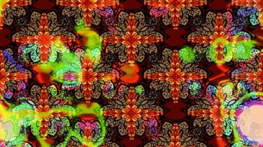 Raster illüstrasyonu. Suluboya çiçekli çiçek deseni. Kahverengi ve siyah renkli güzel tekstil..