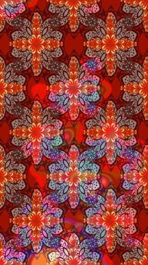 Düz Çiçek Elementleri Tasarım Raster illüstrasyonu. Çiçekli çiçek deseni, suluboya. Kırmızı renkte çiçekler. Renkli Bahar Teması Eskiz Şablonu.