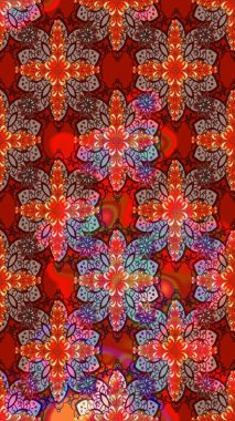 Düz Çiçek Elementleri Tasarım Raster illüstrasyonu. Çiçekli çiçek deseni, suluboya. Kırmızı renkte çiçekler. Renkli Bahar Teması Eskiz Şablonu.