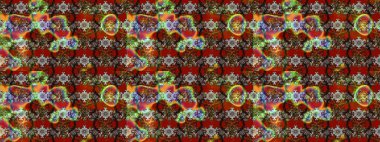 Şirin çiçekli eskiz deseni ve kahverengi renkli yapraklar, suluboya çiçek deseni, duvar kağıdı, kart veya kumaş için fayanslı. Raster illüstrasyonu.