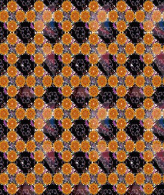 Raster illüstrasyonu. Küçük çiçekli yay deseni çiz. Suluboya tarzında turuncu renkler üzerine.