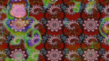 Kahverengi ve yeşil renkli çiçekler. Raster illüstrasyonunda çiçek deseni çizimi.