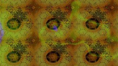 Kabile sanatı boho baskısı, klasik çiçek arkaplanı. Soyut etnik raster çizim kalıbı. Arkaplan dokusu, duvar kağıdı, kahverengi ve yeşil renkli çiçek teması.