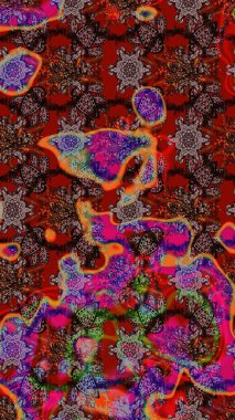 Çiçek desenli eskiz. Gömlek baskısı için çiçek boyası. Kahverengi ve kırmızı renkte çiçekler.